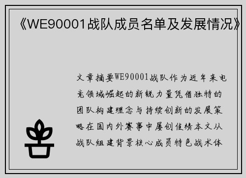《WE90001战队成员名单及发展情况》